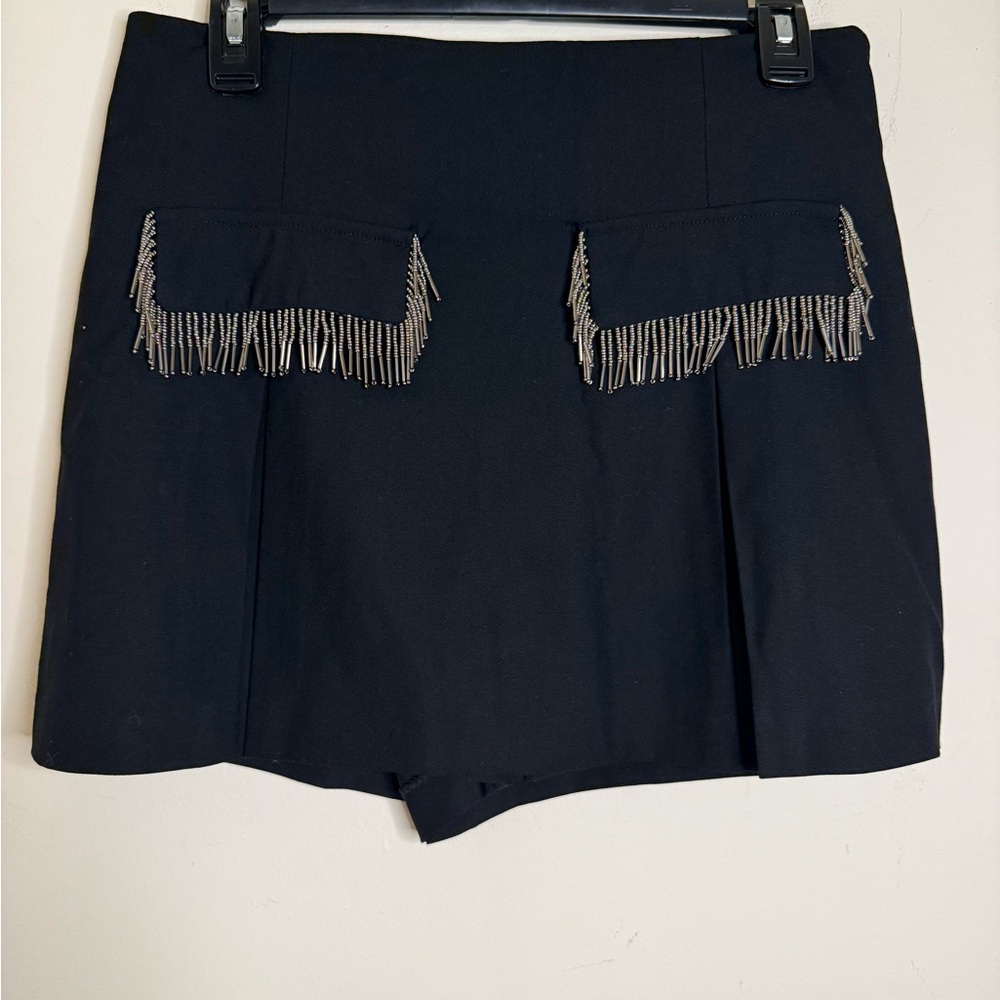 Zara Black Skorts with Fringe Detail